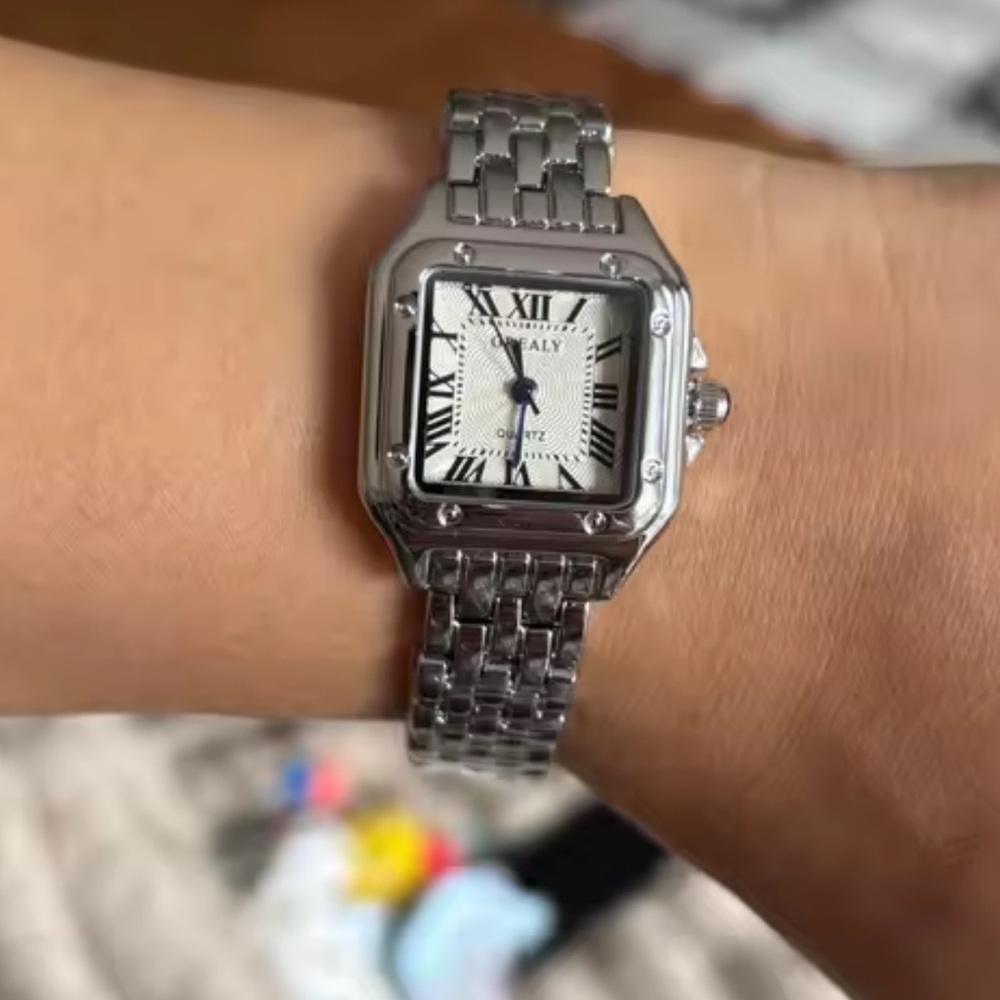 Anthropologie Silver Stainless Steel Square Link Watch